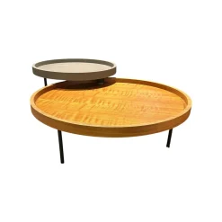 2 Satztisch Platte Nussbaum Natur Lackiert Furniert Und MDF Softlack RAL 7006 Beige Grau Füße Schwarz Lackiert