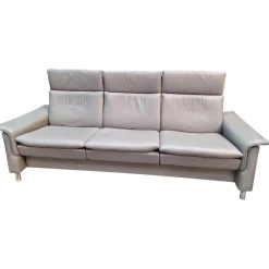 3 Sitzer Sofa Aurora Leder Paloma Silver Grey Grau Füße Edelstahl Poliert Rund