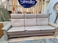 3 Sitzer Sofa Aurora Leder Paloma Silver Grey Grau Füße Edelstahl Poliert Rund