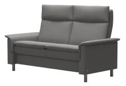 2 Sitzer Sofa Aurora Leder Paloma Silver Grey Grau Füße Edelstahl Poliert Rund
