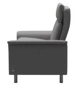 2 Sitzer Sofa Aurora Leder Paloma Silver Grey Grau Füße Edelstahl Poliert Rund