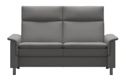2 Sitzer Sofa Aurora Leder Paloma Silver Grey Grau Füße Edelstahl Poliert Rund