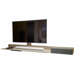 Air-Board ARL 2000 Metall Champagne Matt Pulverbeschichtet Beige Grau Front und Auflage Colour Glas Granit Grau Inklusive Beleuchtung Und Mediaparket
