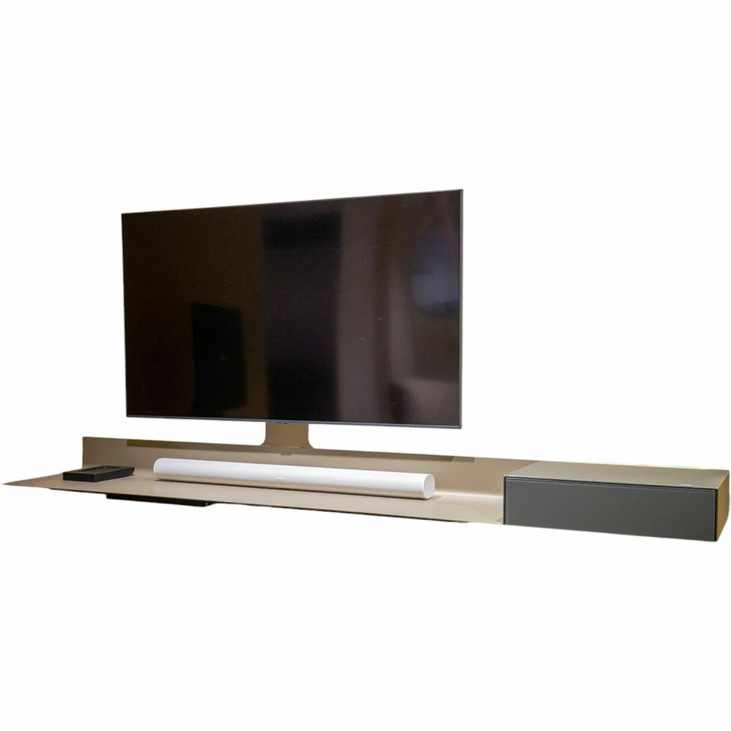 Air-Board ARL 2000 Metall Champagne Matt Pulverbeschichtet Beige Grau Front und Auflage Colour Glas Granit Grau Inklusive Beleuchtung Und Mediaparket