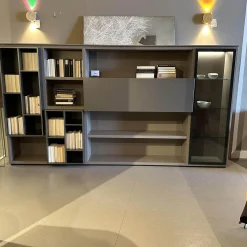 Anbaukombination Wall System Lack Matt Tortora Piombo Grau Vitrine Rauchglas