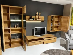 Anbauwand Ameno Wildeiche Massiv Bianco Geölt Inklusive LED Beleuchtung