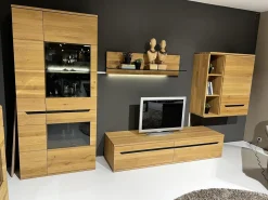 Anbauwand Ameno Wildeiche Massiv Bianco Geölt Inklusive LED Beleuchtung