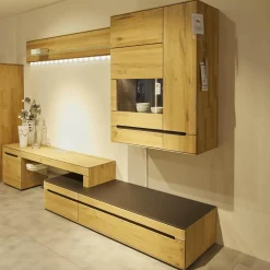 Anbauwand Laguna Wildeiche Massiv Bianco Geölt Mit LED-Beleuchtung