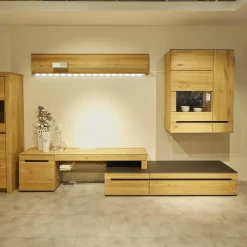 Anbauwand Laguna Wildeiche Massiv Bianco Geölt Mit LED-Beleuchtung