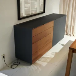 Anrichte Cubus Pure AC 297195 Kirschbaum Geölt Schiebetüre Und Abdeckplatte Glas Matt Anthrazit Füße Metall