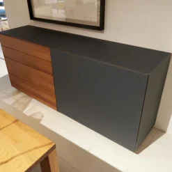 Anrichte Cubus Pure AC 297195 Kirschbaum Geölt Schiebetüre Und Abdeckplatte Glas Matt Anthrazit Füße Metall