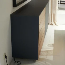 Anrichte Cubus Pure AC 297195 Kirschbaum Geölt Schiebetüre Und Abdeckplatte Glas Matt Anthrazit Füße Metall