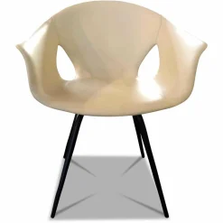 Armlehnenstuhl Ginger Ale Leder Latte Bianco Weiß Gestell Schwarz Lackiert