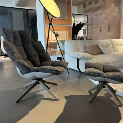 Armlehnsessel Husk H3G Schale Tortora Weiß Sitz Stoff Sambuco Anthrazit Gestell Eiche Grau Mit Hocker