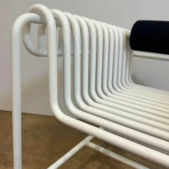 Armlehnstuhl 22 24 Gestell Gebogenes Stahlrohr Verkehrsweiß Weiß Pulverbeschichtet Mit Rückenrolle