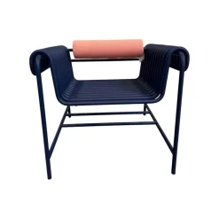 Armlehnstuhl 22 24 Gestell Gebogenes Stahlrohr Kobaltblau Blau Pulverbeschichtet Mit Rückenrolle