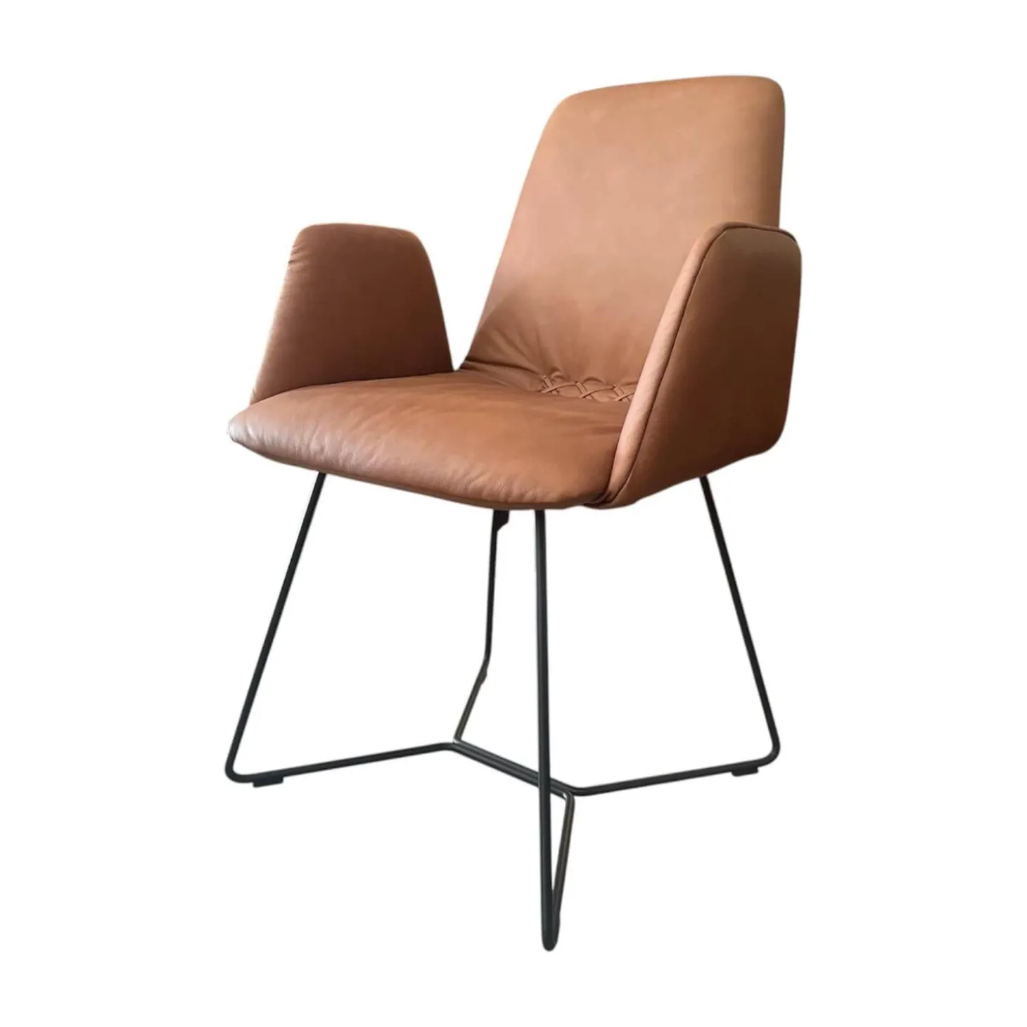 Armlehnstuhl 800 Leder Rancho Cognac Braun Gestell Draht Schwarz