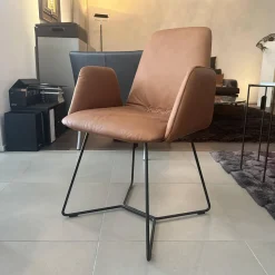 Armlehnstuhl 800 Leder Rancho Cognac Braun Gestell Draht Schwarz