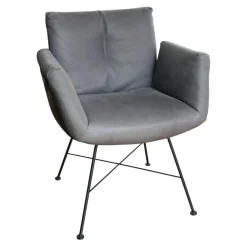 Armlehnstuhl Alvo Leder 493 Anthrazit 4 Fuß Drahtgestell M20 Schwarz LackiertUnd Schale Lack Schwarz