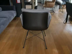 Armlehnstuhl Alvo Leder 493 Anthrazit 4 Fuß Drahtgestell M20 Schwarz LackiertUnd Schale Lack Schwarz