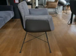 Armlehnstuhl Alvo Leder 493 Anthrazit 4 Fuß Drahtgestell M20 Schwarz LackiertUnd Schale Lack Schwarz