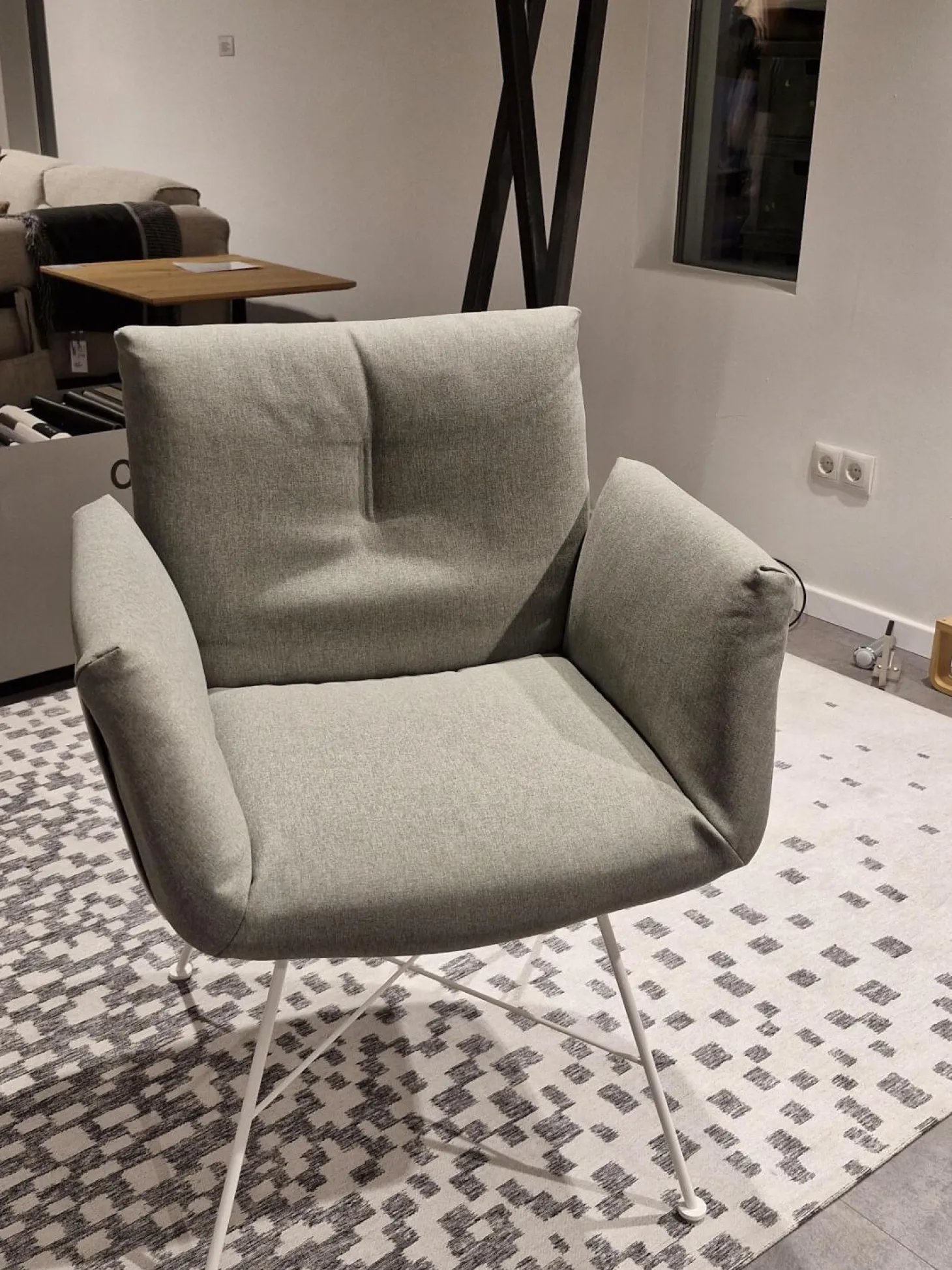 Armlehnstuhl Alvo Stoff 7208 Steingrau Schale Lack Schneeweiß Drahtgestell Schneeweiß Lackiert Mit Kunststoffgleitern