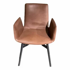 Armlehnstuhl Amelie High Leder Oman Coffee Braun Gestell Eiche Schwarz Geölt