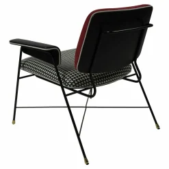 Armlehnstuhl Bauhaus Rücken Leder Kashmir Rubis Rot Sitz Leder Textur Day Pacman Schwarz Weiß Gemustert Gestell Schwarz Matt