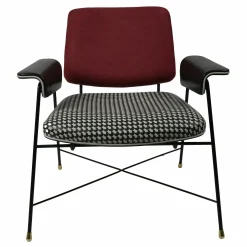 Armlehnstuhl Bauhaus Rücken Leder Kashmir Rubis Rot Sitz Leder Textur Day Pacman Schwarz Weiß Gemustert Gestell Schwarz Matt