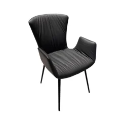 Armlehnstuhl Dexter Leder I 919 Grau Gestell Stahl Schwarz Pulverbeschichtet