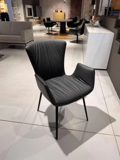 Armlehnstuhl Dexter Leder I 919 Grau Gestell Stahl Schwarz Pulverbeschichtet