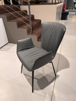 Armlehnstuhl Dexter Leder I 919 Grau Gestell Stahl Schwarz Pulverbeschichtet