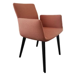 Armlehnstuhl Jalis Stoff 10071 Grapefruit Orange Rot Gestell Eiche Massiv Dunkel Lackiert Mit Kunststoffgleitern