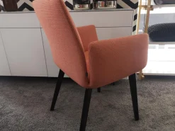 Armlehnstuhl Jalis Stoff 10071 Grapefruit Orange Rot Gestell Eiche Massiv Dunkel Lackiert Mit Kunststoffgleitern