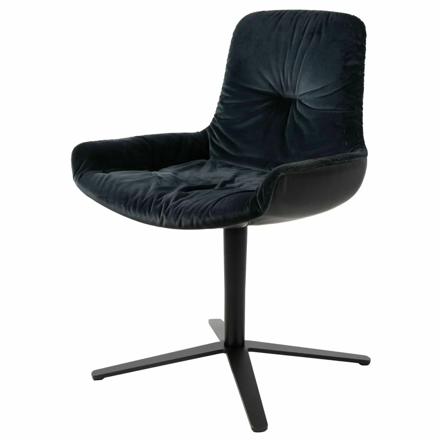 Armlehnstuhl Leya Low Innen Stoff Harald 3 182 Dunkelblau Außen Leder Opium