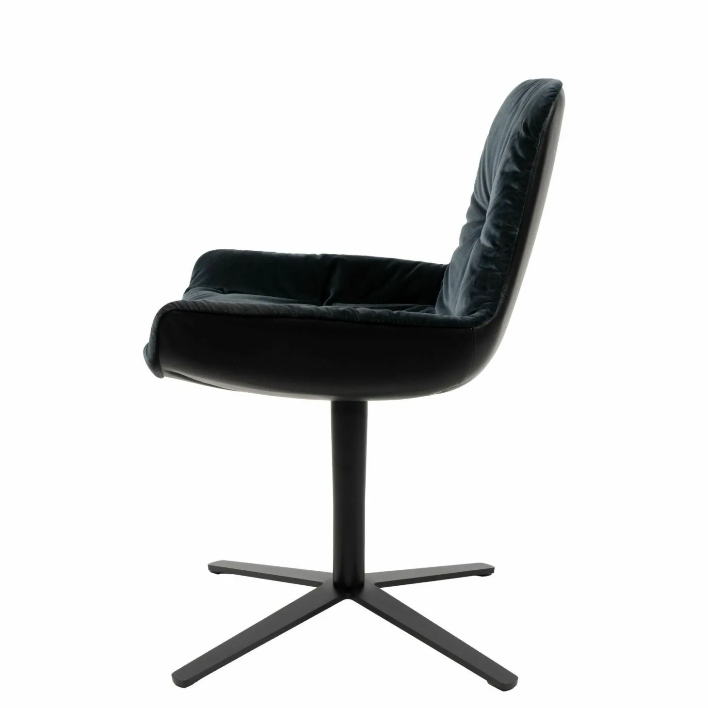 Armlehnstuhl Leya Low Innen Stoff Harald 3 182 Dunkelblau Außen Leder Opium