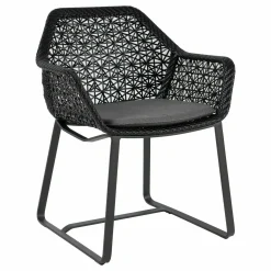 Armlehnstuhl Maia Geflecht Fiber Chestnut Grau Gestell Aluminium Manganese Grau Inklusive Sitzkissen Terain Laminate 257