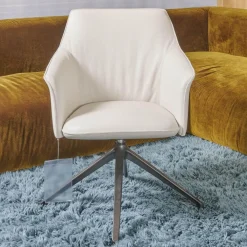 Armlehnstuhl Mara Cruz Bezug Leder Senso 9050 Pampas Weiß Drehgestell Epoxy E.220