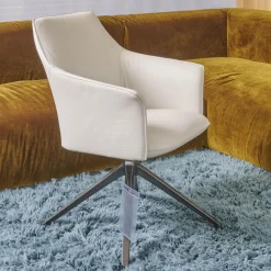 Armlehnstuhl Mara Cruz Bezug Leder Senso 9050 Pampas Weiß Drehgestell Epoxy E.220