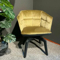 Armlehnstuhl Marla High Innen Stoff Avalon 21 Gold Gelb Leder Opium Carbon Schwarz Gestell Eiche Schwarz