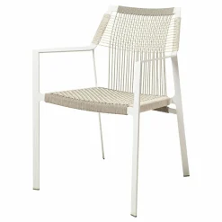 Armlehnstuhl Nodi Geflecht Canax Linen 10 Weiß Gestell Stahl Pulverbeschichtet Weiß