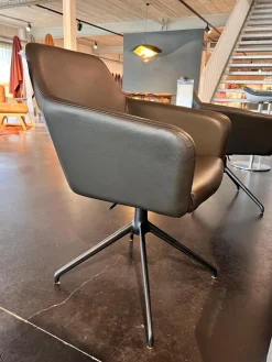 Armlehnstuhl Pendola Leder Select 235 Braun Grau Fußkreuz Metall Schwarz Pulverbeschichtet