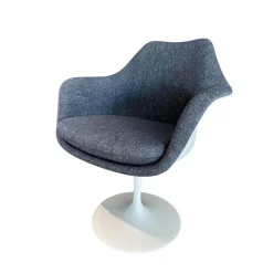 Armlehnstuhl Tulip Bezug Stoff 17 Ex Navy Blau Drehbar Gestell Moulded Fiberglass Weiß Tellerfuß