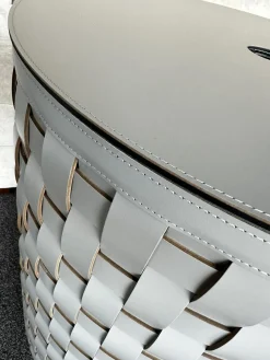 Aufbewahrungskorb Demetra Handgewebt Leder Light Grey Hellgrau
