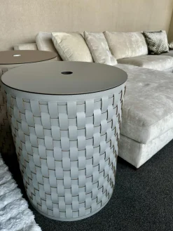 Aufbewahrungskorb Demetra Handgewebt Leder Light Grey Hellgrau
