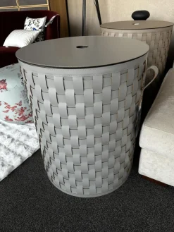 Aufbewahrungskorb Demetra Handgewebt Leder Light Grey Hellgrau