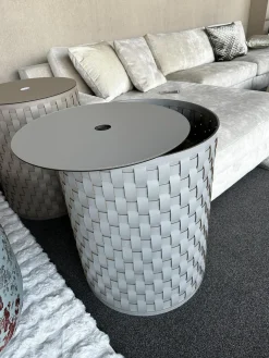 Aufbewahrungskorb Demetra Handgewebt Leder Light Grey Hellgrau