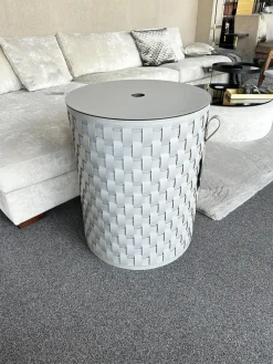 Aufbewahrungskorb Demetra Handgewebt Leder Light Grey Hellgrau