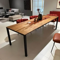 Ausziehtisch S600 Platte Eiche Geräuchert Natur Geölt Füße RAL 9005 Tiefschwarz Schwarz Pulverbeschichtet Matt