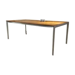 Auszugtisch Tak Platte Nussbaum Naturöl Gestell Metall Edelstahl Finish Mit Einlegeplatte